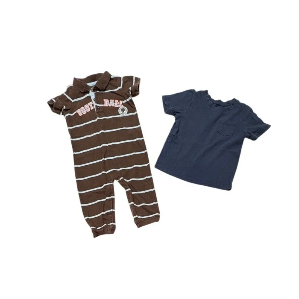 Bundle Carter's Football Brown Henley Romper Jumping Bean Navy Tee Shirt Blue 18